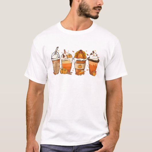 Funny Turkey Pumpkin Spice Latte Fall Coffee Thank Tシャツ (正面)