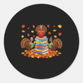 Funny Turkey Reading Book Fall Thanksgiving Teache ラウンドシール (正面)