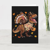 Funny Turkey Riding Dinosaur T Rex Thanksgiving Bo カード (正面)