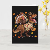 Funny Turkey Riding Dinosaur T Rex Thanksgiving Bo カード (黄色い花)
