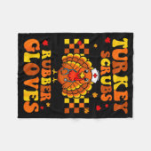 Funny Turkey Scrubs Rubber Gloves Thanksgiving Nur フリースブランケット (正面(横))