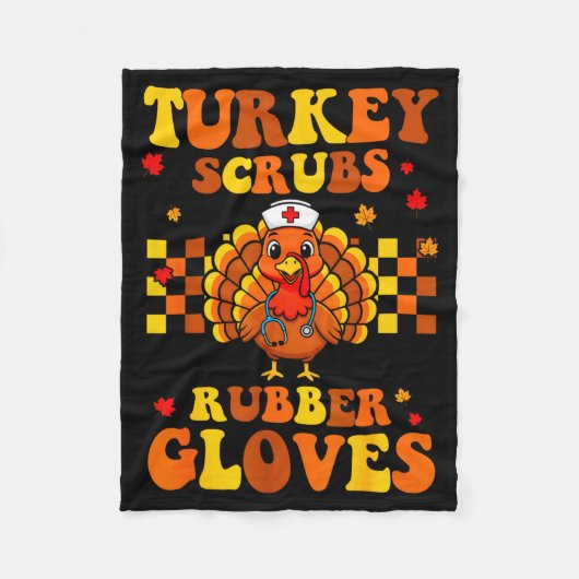 Funny Turkey Scrubs Rubber Gloves Thanksgiving Nur フリースブランケット (正面)