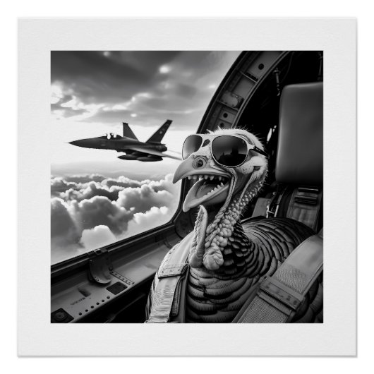 Funny Turkey Selfie Black & White ポスター (正面)