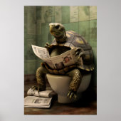 Funny Turtle Bathroom Print, Toilet Newspaper Art ポスター (正面)