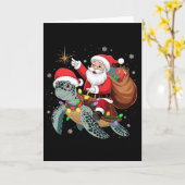 Funny Turtle Christmas Santa Riding Sea Turtle Xma カード (黄色い花)