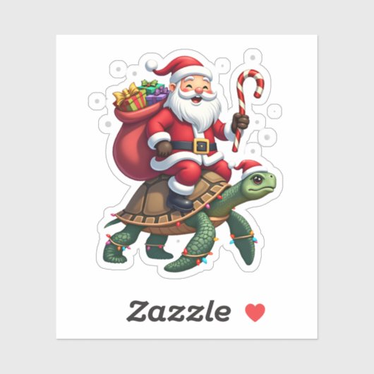 Funny Turtle Christmas Santa Riding Sea Turtle Xma シール (シート)