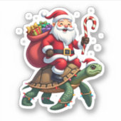 Funny Turtle Christmas Santa Riding Sea Turtle Xma シール (正面)