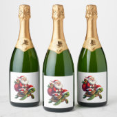 Funny Turtle Christmas Santa Riding Sea Turtle Xma スパークリングワインラベル (ボトル)