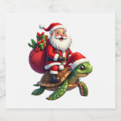 Funny Turtle Christmas Santa Riding Sea Turtle Xma スパークリングワインラベル (シングルラベル)