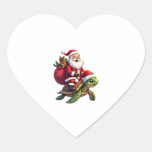 Funny Turtle Christmas Santa Riding Sea Turtle Xma ハートシール (正面)