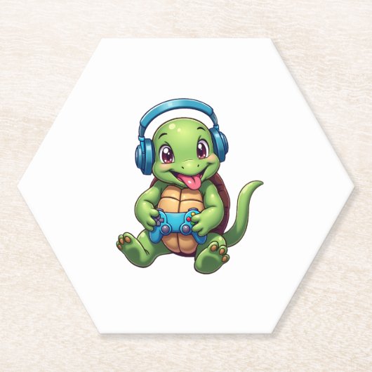 Funny Turtle Gamer Gaming Turtles Video Game (1) ペーパーコースター (正面)