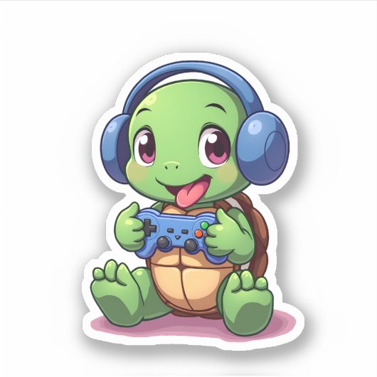 Funny Turtle Gamer Gaming Turtles Video Game (2) シール (正面)