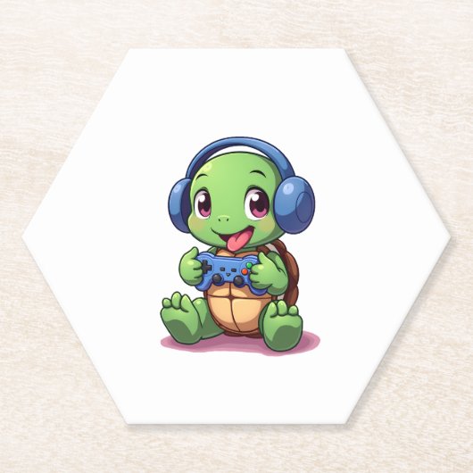 Funny Turtle Gamer Gaming Turtles Video Game (2) ペーパーコースター (正面)