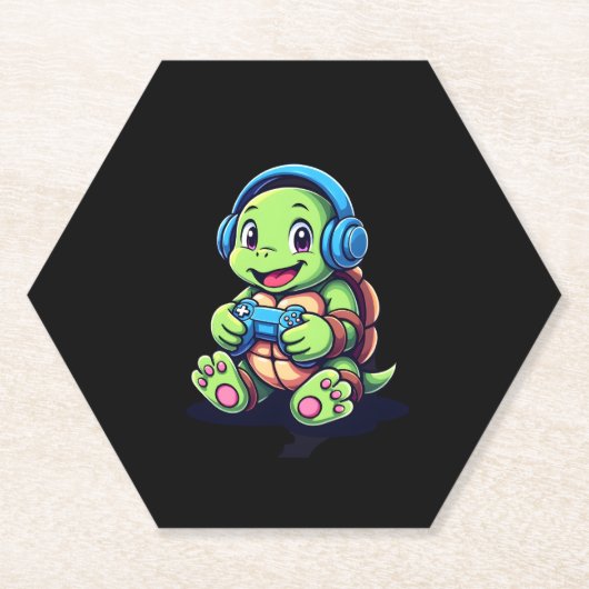 Funny Turtle Gamer Gaming Turtles Video Game (3) ペーパーコースター (正面)