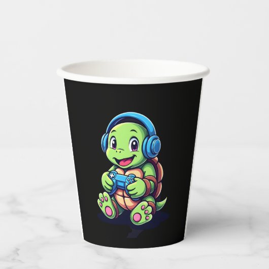 Funny Turtle Gamer Gaming Turtles Video Game (3) 紙コップ (正面)