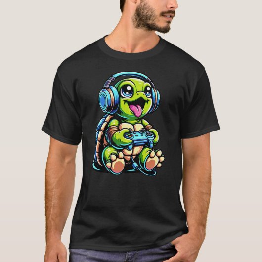 Funny Turtle Gamer Gaming Turtles Video Game Tシャツ (正面)