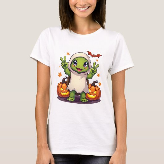 Funny Turtle Ghost Pumpkin Boo Halloween Kids Mens Tシャツ (正面)