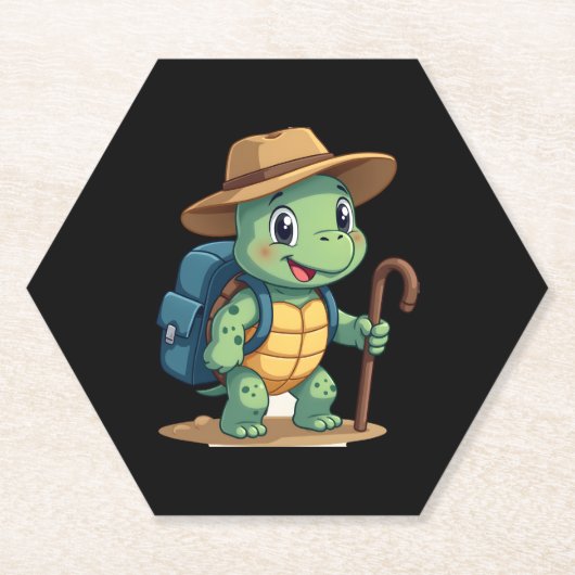 Funny Turtle Hiking Graphic Camping Lover Adventur ペーパーコースター (正面)