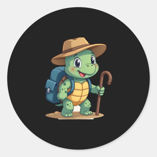 Funny Turtle Hiking Graphic Camping Lover Adventur ラウンドシール (正面)