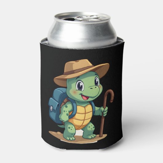 Funny Turtle Hiking Graphic Camping Lover Adventur 缶クーラー (缶正面)
