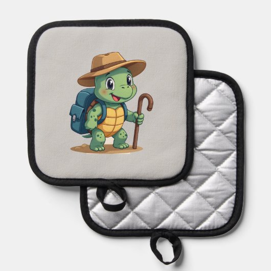 Funny Turtle Hiking Graphic Camping Lover Adventur 鍋敷き (正面/裏面)