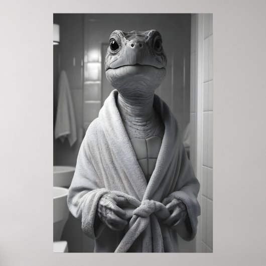 Funny Turtle in Bathrobe Print, Quirky Bathroom ポスター (正面)