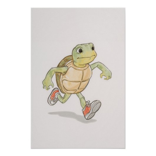 Funny Turtle Poster | Cartoon Wall Art ポスター (正面)