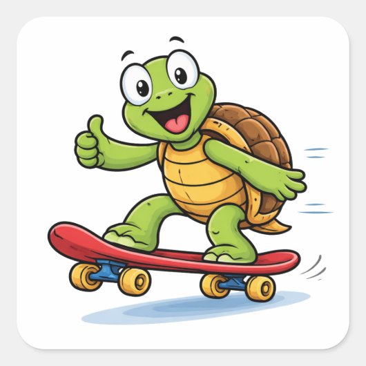 Funny Turtle Skateboard Cartoon Art Sticker スクエアシール (正面)
