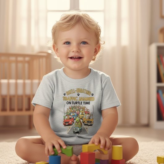 Funny Turtle Traffic Jam Shell-ebrating ベビーTシャツ