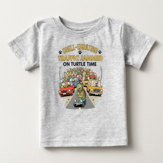 Funny Turtle Traffic Jam Shell-ebrating ベビーTシャツ (正面)