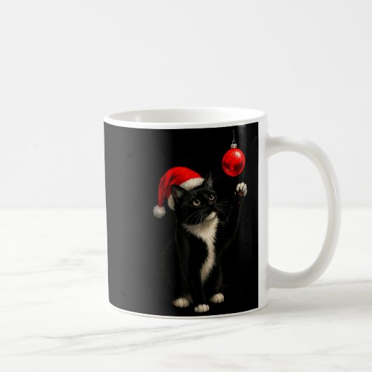 Funny Tuxedo Bauble Cat Santa Hat Red Xmas Christm コーヒーマグカップ (右)