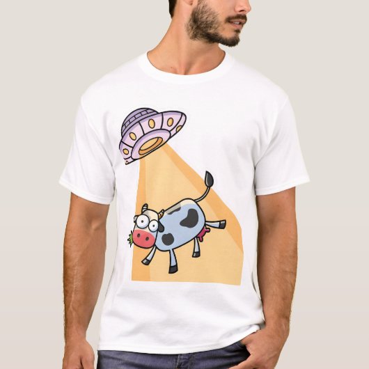 "Funny UFO Cow Abduction Cartoon - Cute Alien & Co Tシャツ (正面)
