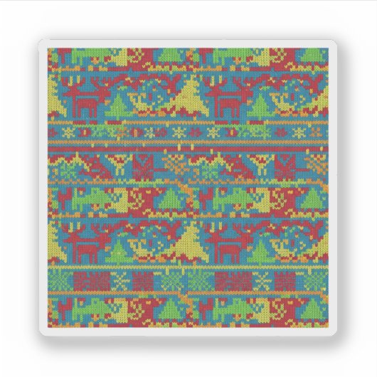 Funny Ugly Christmas Sweater Pattern Holiday  シール (正面)