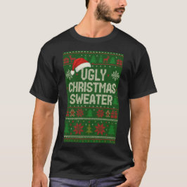 Funny Ugly Christmas Sweater T-Shirt | Santa Hat Tシャツ