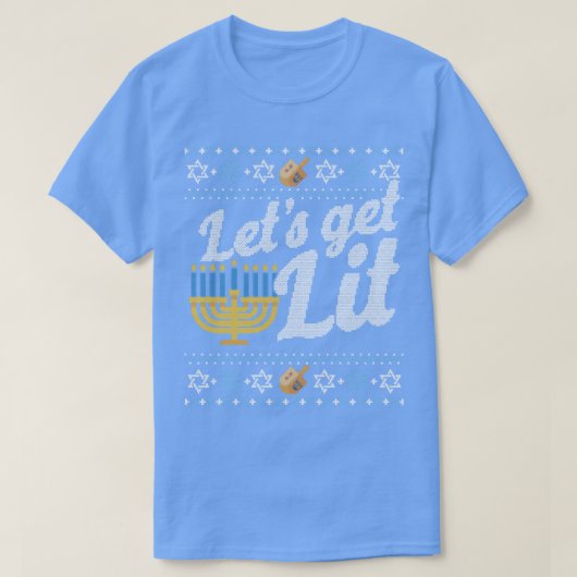Funny Ugly Hanukkah Sweater Lets Get Lit Menorah  Tシャツ (デザイン正面)