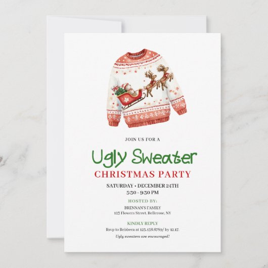 Funny Ugly Sweater Christmas Party Invitation 招待状 (正面)