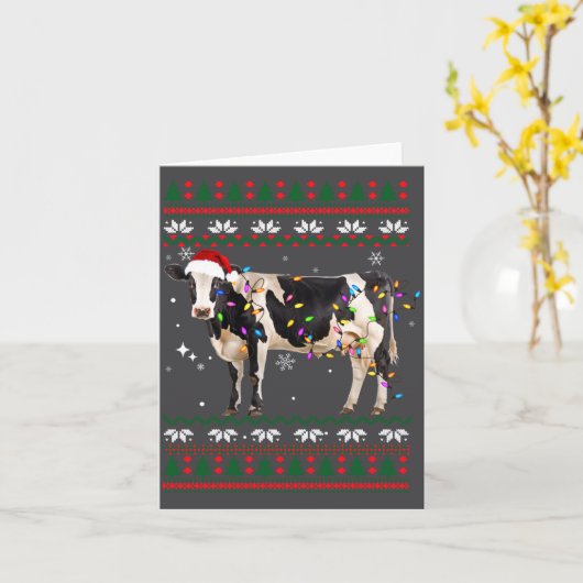 Funny Ugly Xmas Sweater Dairy Cow Farmer Lights Ch カード (黄色い花)