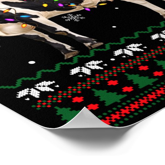 Funny Ugly Xmas Sweater Dairy Cow Farmer Lights Ch ポスター (角)