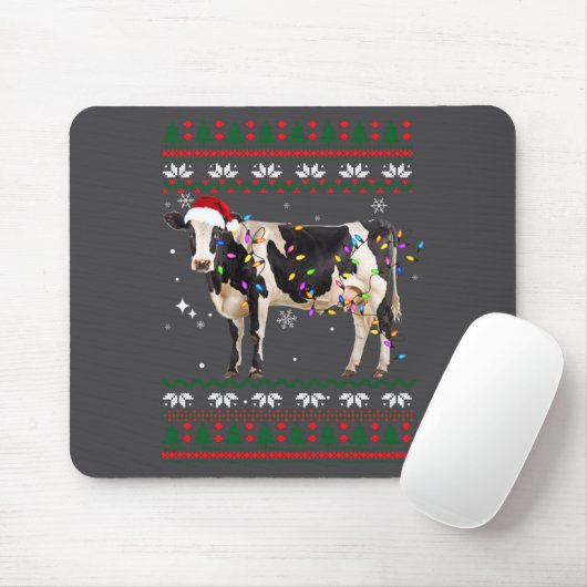 Funny Ugly Xmas Sweater Dairy Cow Farmer Lights Ch マウスパッド (マウス)