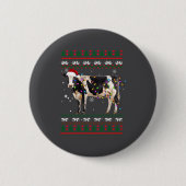 Funny Ugly Xmas Sweater Dairy Cow Farmer Lights Ch 缶バッジ (正面)