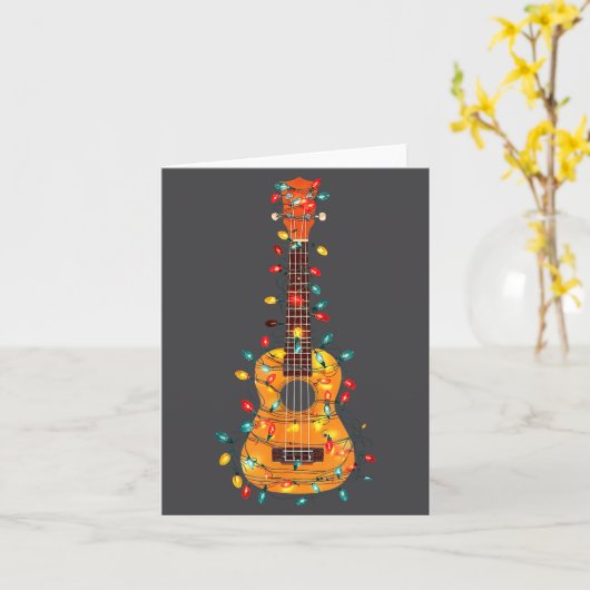 Funny Ukulele Christmas Graphics Lights Lover Play カード (黄色い花)