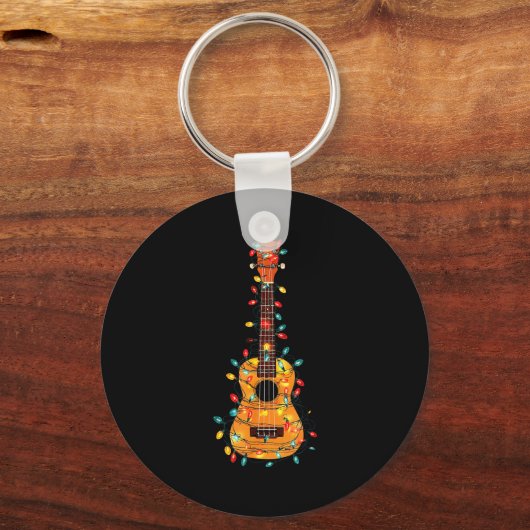 Funny Ukulele Christmas Graphics Lights Lover Play キーホルダー (正面)