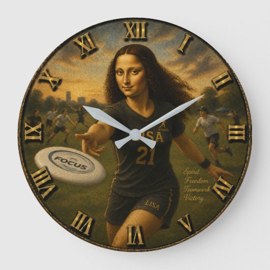 Funny Ultimate Frisbee Mona Lisa Flying Disc Art ラージ壁時計 (正面)