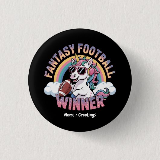 Funny Unicorn Fantasy Football Winner 2025 Style 缶バッジ (正面)