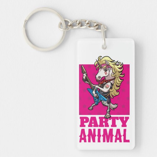 Funny Unicorn Party Animal Glam Rocker Cartoon キーホルダー (正面)