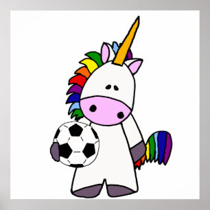 Funny Unicorn Playing Soccer Cartoon ポスター