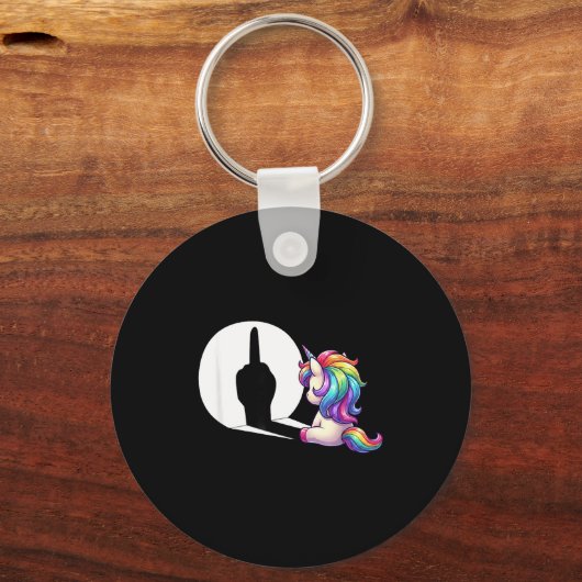 Funny Unicorn With Middle Finger Morning Grouch  キーホルダー (正面)