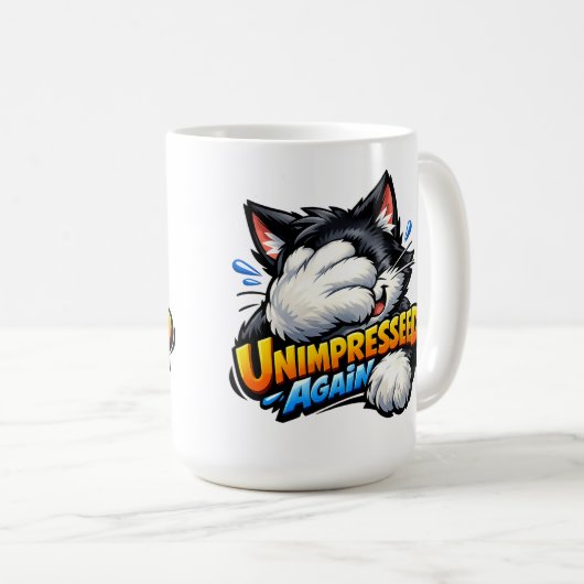 Funny Unimpressed Cat Coffee Mug - Grumpy Office  コーヒーマグカップ (正面右)