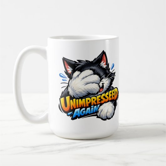 Funny Unimpressed Cat Coffee Mug - Grumpy Office  コーヒーマグカップ (左)