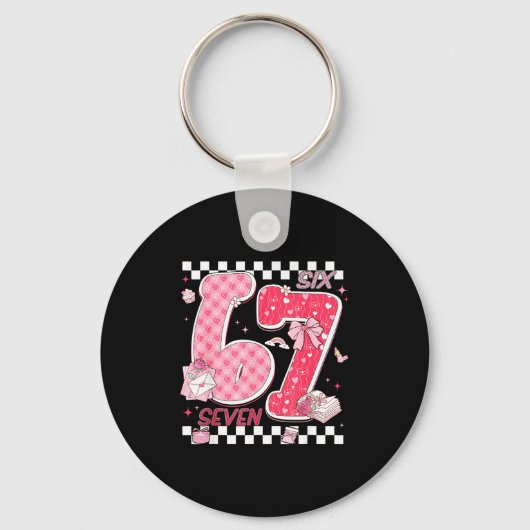 Funny Valentine 67 Six Seven Meme Pink Bow Boy Gir キーホルダー (正面)